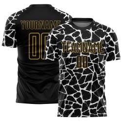 Benutzerdefinierte schwarz weiß-altgold abstrakte Netzwerk Splash Sublimation Fußball Uniform Jersey