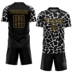 Benutzerdefinierte schwarz weiß-altgold abstrakte Netzwerk Splash Sublimation Fußball Uniform Jersey Benutzerdefinierte schwarz weiß-altgold abstrakte Netzwerk Splash Sublimation Fußball Uniform Jersey