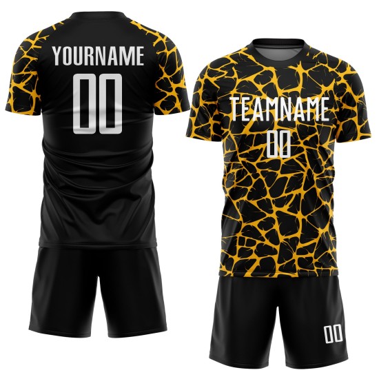 Benutzerdefinierte schwarz weiß-gold abstrakte Netzwerk Splash Sublimation Fußball Uniform Trikot Benutzerdefinierte schwarz weiß-gold abstrakte Netzwerk Splash Sublimation Fußball Uniform Trikot