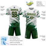Benutzerdefinierte weiß grün Kelly Grün-Gold abstrakte Fragment Kunst Splash Sublimation Fußball Uniform Jersey Benutzerdefinierte weiß grün Kelly Grün-Gold abstrakte Fragment Kunst Splash Sublimation Fußball Uniform Jersey