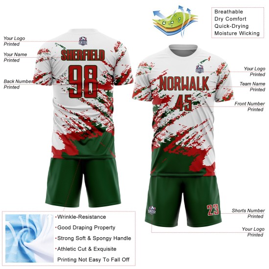 Benutzerdefinierte weiß rot-grün abstrakte Fragment Kunst Splash Sublimation Fußball Uniform Jersey Benutzerdefinierte weiß rot-grün abstrakte Fragment Kunst Splash Sublimation Fußball Uniform Jersey