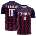 Benutzerdefinierte Marine weiß-rot Zickzack Form Sublimation Fußball Uniform Trikot Benutzerdefinierte Marine weiß-rot Zickzack Form Sublimation Fußball Uniform Trikot
