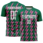Benutzerdefinierte Kelly Green Weiß-Pink Zickzack Form Sublimation Fußball Uniform Trikot Benutzerdefinierte Kelly Green Weiß-Pink Zickzack Form Sublimation Fußball Uniform Trikot