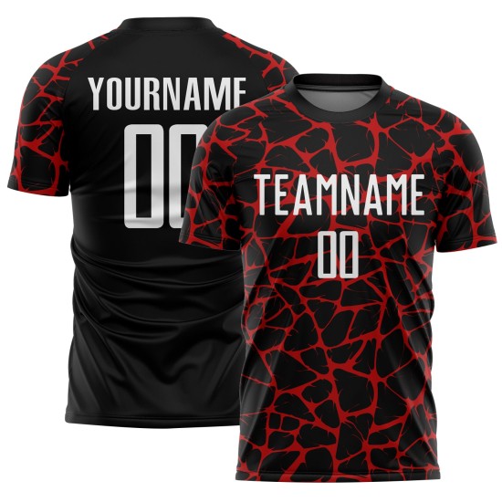 Benutzerdefinierte schwarz weiß-rot abstrakte Netzwerk Splash Sublimation Fußball Uniform Trikot Benutzerdefinierte schwarz weiß-rot abstrakte Netzwerk Splash Sublimation Fußball Uniform Trikot