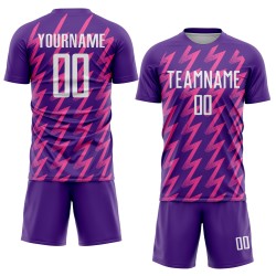 Benutzerdefinierte Lila Weiß-Rosa Zickzack Form Sublimation Fußball Uniform Trikot Benutzerdefinierte Lila Weiß-Rosa Zickzack Form Sublimation Fußball Uniform Trikot