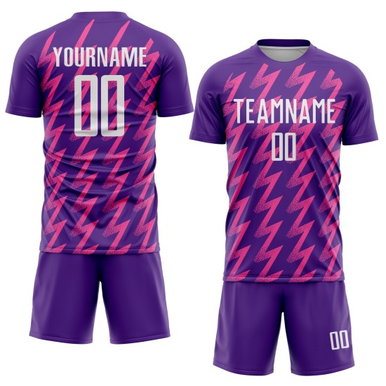 Benutzerdefinierte Lila Weiß-Rosa Zickzack Form Sublimation Fußball Uniform Trikot Benutzerdefinierte Lila Weiß-Rosa Zickzack Form Sublimation Fußball Uniform Trikot