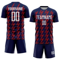 Benutzerdefinierte Marine weiß-rot Zickzack Form Sublimation Fußball Uniform Trikot Benutzerdefinierte Marine weiß-rot Zickzack Form Sublimation Fußball Uniform Trikot