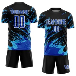 Benutzerdefinierte Schwarz Thunder Blau-Himmel Blau Abstrakte Fragment Kunst Splash Sublimation Fußball Uniform Jersey
