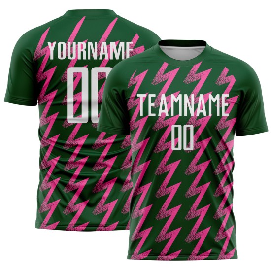 Benutzerdefinierte grün weiß-rosa Zickzack-Form Sublimation Fußball Uniform Trikot Benutzerdefinierte grün weiß-rosa Zickzack-Form Sublimation Fußball Uniform Trikot