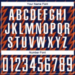 Benutzerdefiniertes Marineblaues, Weiß-Orangefarbenes Sublimations-Fußballtrikot Benutzerdefiniertes Marineblaues, Weiß-Orangefarbenes Sublimations-Fußballtrikot