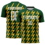 Benutzerdefinierte grün weiß-gold Zickzack Form Sublimation Fußball Uniform Trikot Benutzerdefinierte grün weiß-gold Zickzack Form Sublimation Fußball Uniform Trikot