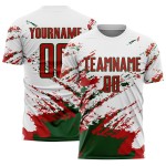 Benutzerdefinierte weiß rot-grün abstrakte Fragment Kunst Splash Sublimation Fußball Uniform Jersey Benutzerdefinierte weiß rot-grün abstrakte Fragment Kunst Splash Sublimation Fußball Uniform Jersey