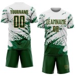Benutzerdefinierte weiß grün Kelly Grün-Gold abstrakte Fragment Kunst Splash Sublimation Fußball Uniform Jersey Benutzerdefinierte weiß grün Kelly Grün-Gold abstrakte Fragment Kunst Splash Sublimation Fußball Uniform Jersey
