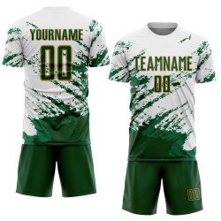 Benutzerdefinierte weiß grün Kelly Grün-Gold abstrakte Fragment Kunst Splash Sublimation Fußball Uniform Jersey