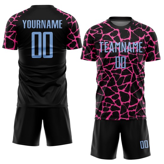 Benutzerdefinierte schwarz hellblau-rosa abstrakte Netzwerk Splash Sublimation Fußball Uniform Jersey Benutzerdefinierte schwarz hellblau-rosa abstrakte Netzwerk Splash Sublimation Fußball Uniform Jersey