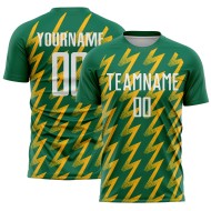 Benutzerdefinierte Kelly Green Weiß-Gold Zickzack Form Sublimation Fußball Uniform Trikot