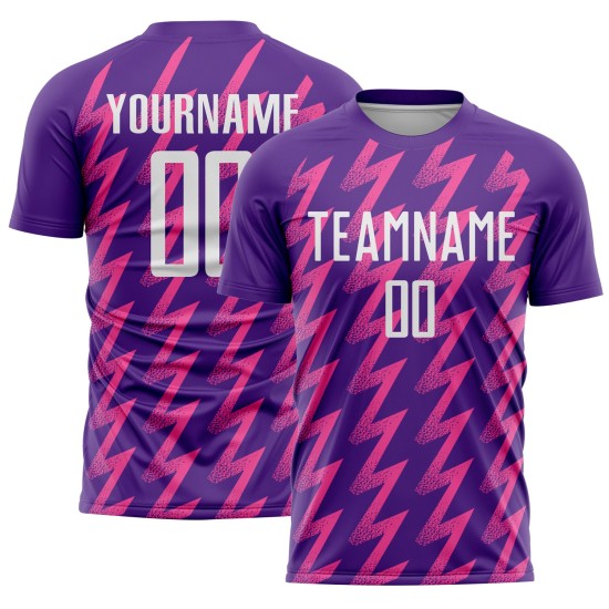 Benutzerdefinierte Lila Weiß-Rosa Zickzack Form Sublimation Fußball Uniform Trikot Benutzerdefinierte Lila Weiß-Rosa Zickzack Form Sublimation Fußball Uniform Trikot