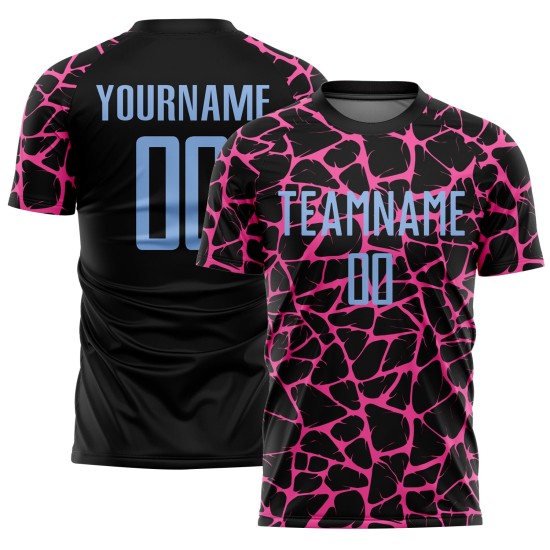 Benutzerdefinierte schwarz hellblau-rosa abstrakte Netzwerk Splash Sublimation Fußball Uniform Jersey Benutzerdefinierte schwarz hellblau-rosa abstrakte Netzwerk Splash Sublimation Fußball Uniform Jersey