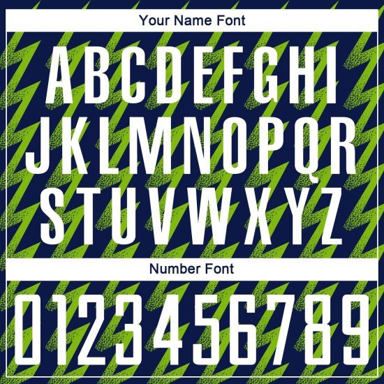 Benutzerdefiniertes Marineblaues, Weiß-Neongrünes, Zickzack-förmiges Sublimations-Fußballtrikot Benutzerdefiniertes Marineblaues, Weiß-Neongrünes, Zickzack-förmiges Sublimations-Fußballtrikot