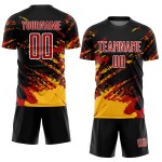 Benutzerdefinierte schwarz rot-gold abstrakte Fragment Kunst Splash Sublimation Fußball Uniform Trikot Benutzerdefinierte schwarz rot-gold abstrakte Fragment Kunst Splash Sublimation Fußball Uniform Trikot