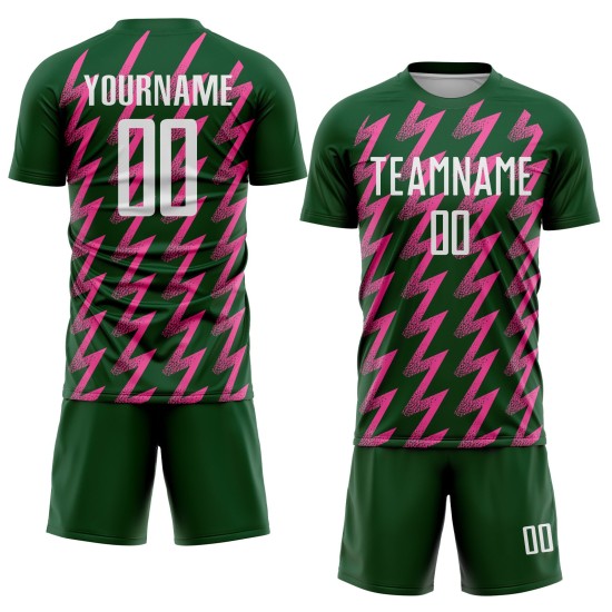 Benutzerdefinierte grün weiß-rosa Zickzack-Form Sublimation Fußball Uniform Trikot Benutzerdefinierte grün weiß-rosa Zickzack-Form Sublimation Fußball Uniform Trikot