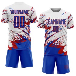 Benutzerdefinierte weiß Thunder blau-rot abstrakte Fragment Kunst Splash Sublimation Fußball Uniform Trikot