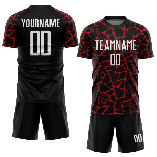 Benutzerdefinierte schwarz weiß-rot abstrakte Netzwerk Splash Sublimation Fußball Uniform Trikot Benutzerdefinierte schwarz weiß-rot abstrakte Netzwerk Splash Sublimation Fußball Uniform Trikot