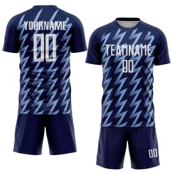 Benutzerdefiniertes Marineblaues, Weiß-Hellblaues, Zickzack-förmiges Sublimations-Fußballtrikot Benutzerdefiniertes Marineblaues, Weiß-Hellblaues, Zickzack-förmiges Sublimations-Fußballtrikot