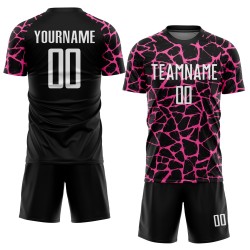 Benutzerdefinierte schwarz weiß-rosa abstrakte Netzwerk Splash Sublimation Fußball Uniform Jersey