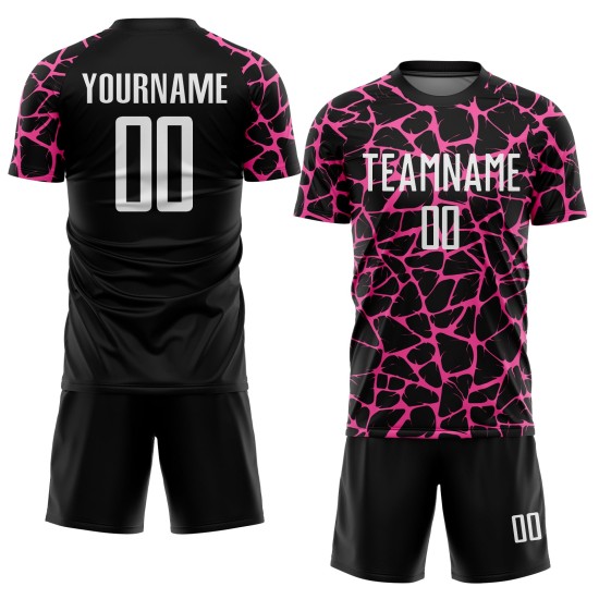 Benutzerdefinierte schwarz weiß-rosa abstrakte Netzwerk Splash Sublimation Fußball Uniform Jersey Benutzerdefinierte schwarz weiß-rosa abstrakte Netzwerk Splash Sublimation Fußball Uniform Jersey
