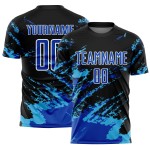 Benutzerdefinierte Schwarz Thunder Blau-Himmel Blau Abstrakte Fragment Kunst Splash Sublimation Fußball Uniform Jersey Benutzerdefinierte Schwarz Thunder Blau-Himmel Blau Abstrakte Fragment Kunst Splash Sublimation Fußball Uniform Jersey