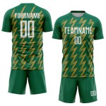 Benutzerdefinierte Kelly Green Weiß-Altgold Zickzack Form Sublimation Fußball Uniform Trikot Benutzerdefinierte Kelly Green Weiß-Altgold Zickzack Form Sublimation Fußball Uniform Trikot