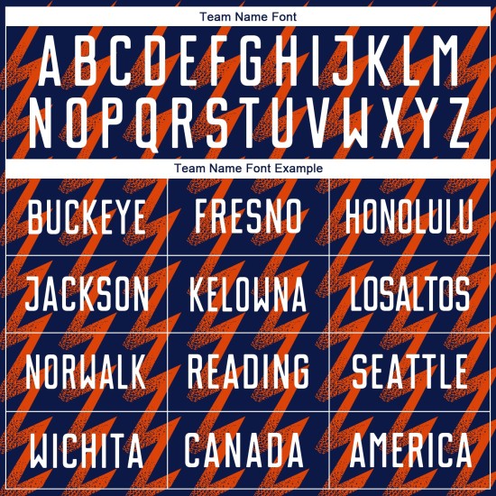 Benutzerdefiniertes Marineblaues, Weiß-Orangefarbenes Sublimations-Fußballtrikot Benutzerdefiniertes Marineblaues, Weiß-Orangefarbenes Sublimations-Fußballtrikot