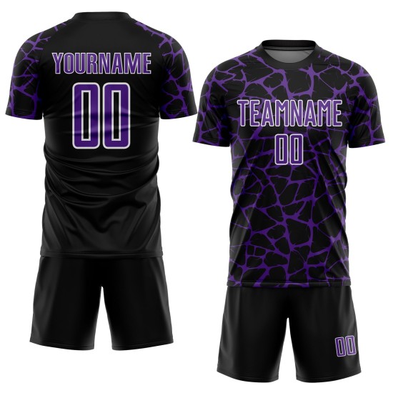 Benutzerdefinierte schwarz lila-weiß abstrakte Netzwerk Splash Sublimation Fußball Uniform Trikot Benutzerdefinierte schwarz lila-weiß abstrakte Netzwerk Splash Sublimation Fußball Uniform Trikot
