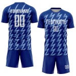 Benutzerdefinierte Royal Weiß-Hellblau Zickzack Form Sublimation Fußball Uniform Trikot Benutzerdefinierte Royal Weiß-Hellblau Zickzack Form Sublimation Fußball Uniform Trikot