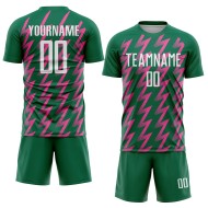 Benutzerdefinierte Kelly Green Weiß-Pink Zickzack Form Sublimation Fußball Uniform Trikot Benutzerdefinierte Kelly Green Weiß-Pink Zickzack Form Sublimation Fußball Uniform Trikot