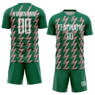 Benutzerdefinierte Kelly Grün Weiß-Mittel Rosa Zickzack Form Sublimation Fußball Uniform Trikot Benutzerdefinierte Kelly Grün Weiß-Mittel Rosa Zickzack Form Sublimation Fußball Uniform Trikot
