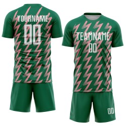 Benutzerdefinierte Kelly Grün Weiß-Mittel Rosa Zickzack Form Sublimation Fußball Uniform Trikot Benutzerdefinierte Kelly Grün Weiß-Mittel Rosa Zickzack Form Sublimation Fußball Uniform Trikot