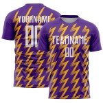Benutzerdefinierte Lila Weiß-Gold Zickzack Form Sublimation Fußball Uniform Trikot Benutzerdefinierte Lila Weiß-Gold Zickzack Form Sublimation Fußball Uniform Trikot
