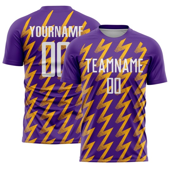 Benutzerdefinierte Lila Weiß-Gold Zickzack Form Sublimation Fußball Uniform Trikot Benutzerdefinierte Lila Weiß-Gold Zickzack Form Sublimation Fußball Uniform Trikot