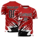 Benutzerdefinierte rot schwarz-weiß abstrakte Fragment Kunst Splash Sublimation Fußball Uniform Jersey Benutzerdefinierte rot schwarz-weiß abstrakte Fragment Kunst Splash Sublimation Fußball Uniform Jersey