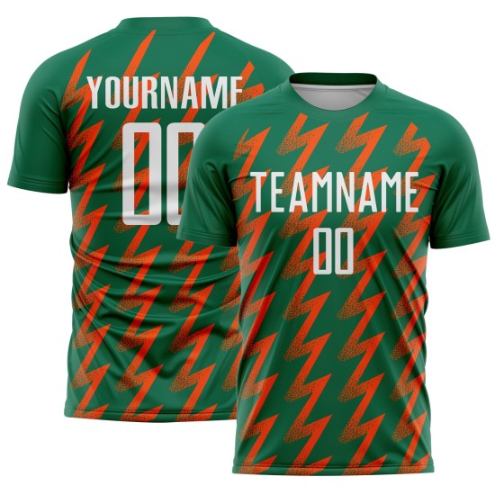 Benutzerdefinierte Kelly Grün Weiß-Orange Zickzack Form Sublimation Fußball Uniform Trikot Benutzerdefinierte Kelly Grün Weiß-Orange Zickzack Form Sublimation Fußball Uniform Trikot