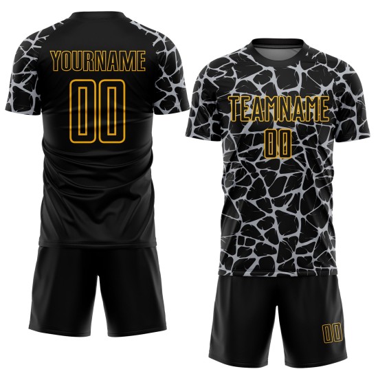 Benutzerdefinierte schwarz grau-gold abstrakte Netzwerk Splash Sublimation Fußball Uniform Trikot Benutzerdefinierte schwarz grau-gold abstrakte Netzwerk Splash Sublimation Fußball Uniform Trikot