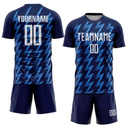 Benutzerdefiniertes Marineblaues, weiß-puderblaues Sublimations-Fußballtrikot in Zickzack-Form Benutzerdefiniertes Marineblaues, weiß-puderblaues Sublimations-Fußballtrikot in Zickzack-Form