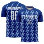 Benutzerdefinierte Royal Weiß-Hellblau Zickzack Form Sublimation Fußball Uniform Trikot Benutzerdefinierte Royal Weiß-Hellblau Zickzack Form Sublimation Fußball Uniform Trikot