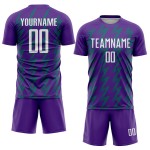 Benutzerdefinierte Lila Weiß-Blaugrün Zickzack Form Sublimation Fußball Uniform Trikot Benutzerdefinierte Lila Weiß-Blaugrün Zickzack Form Sublimation Fußball Uniform Trikot