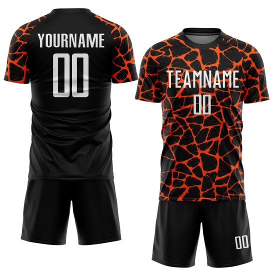 Benutzerdefinierte schwarz weiß-orange abstrakte Netzwerk Splash Sublimation Fußball Uniform Jersey Benutzerdefinierte schwarz weiß-orange abstrakte Netzwerk Splash Sublimation Fußball Uniform Jersey