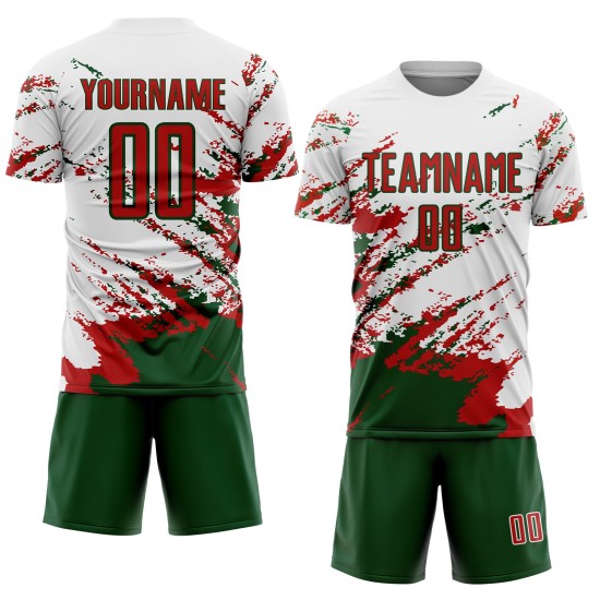 Benutzerdefinierte weiß rot-grün abstrakte Fragment Kunst Splash Sublimation Fußball Uniform Jersey Benutzerdefinierte weiß rot-grün abstrakte Fragment Kunst Splash Sublimation Fußball Uniform Jersey