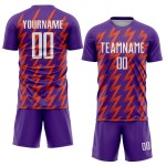 Benutzerdefinierte Lila Weiß-Orange Zickzack Form Sublimation Fußball Uniform Trikot Benutzerdefinierte Lila Weiß-Orange Zickzack Form Sublimation Fußball Uniform Trikot