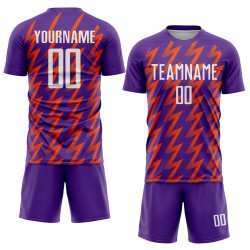 Benutzerdefinierte Lila Weiß-Orange Zickzack Form Sublimation Fußball Uniform Trikot Benutzerdefinierte Lila Weiß-Orange Zickzack Form Sublimation Fußball Uniform Trikot